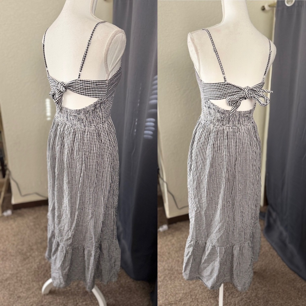 American Eagle Gingham Tie Back Midi Dress Womens Medium Black White - Picture 8 of 8